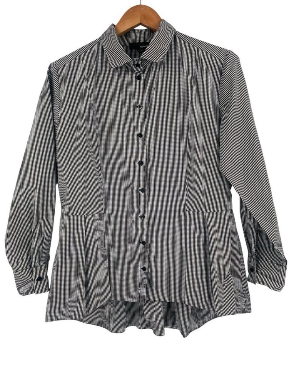 SUN KIM Women's Black Check Fit & Flare Button Down Blouse Medium